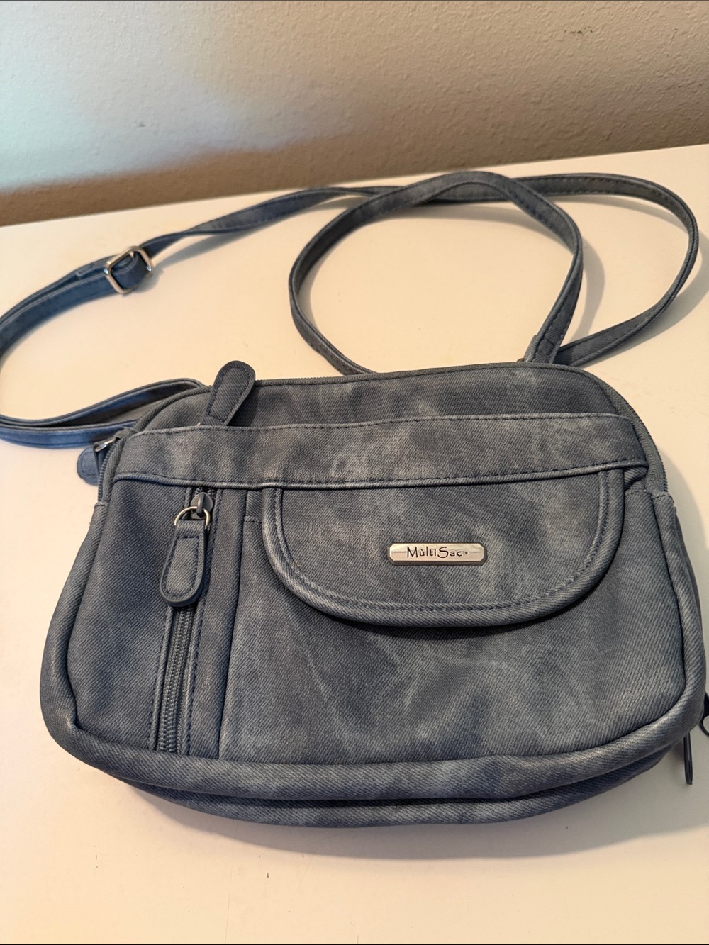 MultiSac Denim-Style Blue Crossbody Bag — Casual Everyday Shoulder Bag